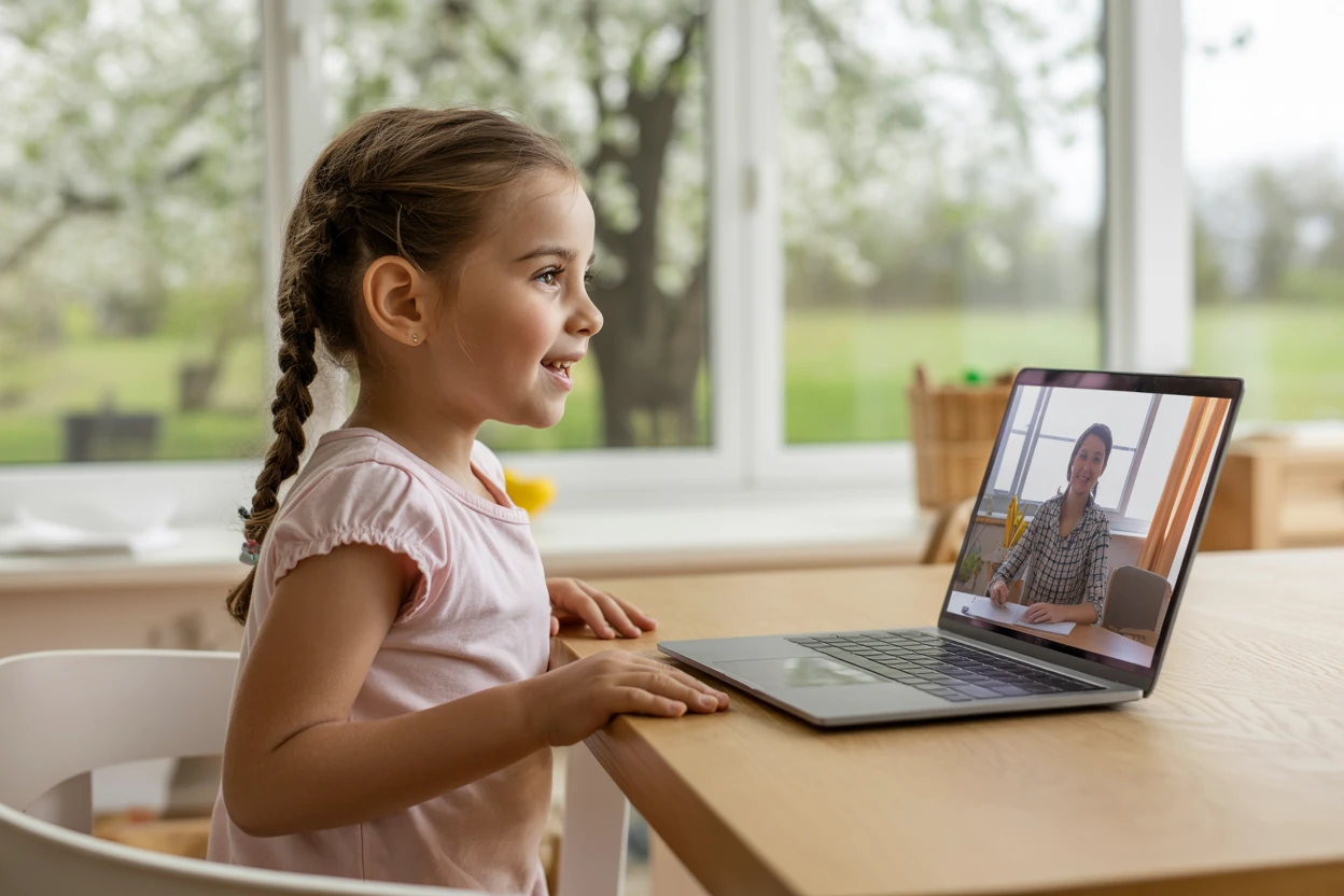Child enjoying a live online English lesson