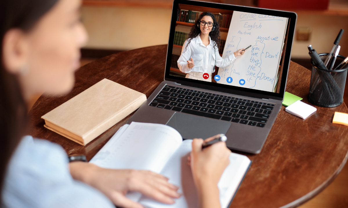 Live online English teacher on a laptop
